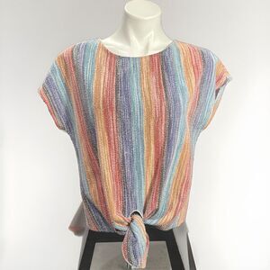 Anthropologie W5 Rainbow Textured Tie Front Short Sleeve Blouse‎ Size S
